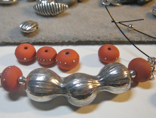 PMC pod bead with glass beads made by Sue Kennedy